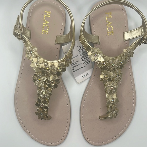 Girls Gold Glitter Flower Sandals – Size 1 (NWT) - Picture 1 of 9